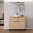 COSYNEO - Meuble de salle de bain 100cm avec plateau et vasque à poser ronde - 3 tiroirs - roble era (chêne clair) - RIZA - vignette