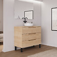COSYNEO - Meuble de salle de bain 100cm avec plateau et vasque à poser ronde - 3 tiroirs - roble era (chêne clair) - RIZA - vignette