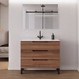 COSYNEO - Meuble de salle de bain 90cm simple vasque - 3 tiroirs - noyer (bois foncé) - RIZA - vignette