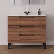 COSYNEO - Meuble de salle de bain 90cm simple vasque - 3 tiroirs - noyer (bois foncé) - RIZA - vignette