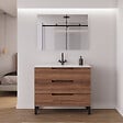 COSYNEO - Meuble de salle de bain 90cm simple vasque - 3 tiroirs - noyer (bois foncé) - RIZA - vignette