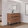 COSYNEO - Meuble de salle de bain 90cm simple vasque - 3 tiroirs - noyer (bois foncé) - RIZA - vignette