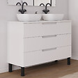 COSYNEO - Meuble de salle de bain 120cm avec plateau et 2 vasques à poser arrondies - 3 tiroirs - sans miroir - blanc mat - RIZA - vignette