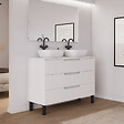 COSYNEO - Meuble de salle de bain 120cm avec plateau et 2 vasques à poser arrondies - 3 tiroirs - sans miroir - blanc mat - RIZA - vignette