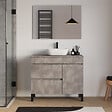 COSYNEO - Meuble de salle de bain 100cm avec plateau et vasque à poser arrondie - porte et tiroirs - ciment (gris) - LAZARO - vignette