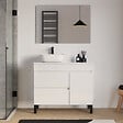 COSYNEO - Meuble de salle de bain 100cm avec plateau et vasque à poser arrondie - porte et tiroirs - blanc brillant - LAZARO - vignette