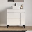 COSYNEO - Meuble de salle de bain 70cm avec plateau et vasque à poser arrondie - porte et tiroirs - sans miroir - blanc brillant - LAZARO - vignette
