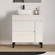 COSYNEO - Meuble de salle de bain 70cm avec plateau et vasque à poser arrondie - porte et tiroirs - sans miroir - blanc brillant - LAZARO - vignette