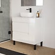 COSYNEO - Meuble de salle de bain 70cm avec plateau et vasque à poser arrondie - porte et tiroirs - sans miroir - blanc brillant - LAZARO - vignette