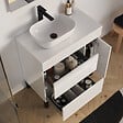 COSYNEO - Meuble de salle de bain 70cm avec plateau et vasque à poser arrondie - porte et tiroirs - sans miroir - blanc brillant - LAZARO - vignette