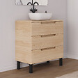COSYNEO - Meuble de salle de bain 80cm avec plateau et vasque à poser arrondie - sans miroir - 3 tiroirs - roble era (chêne clair) - RIZA - vignette