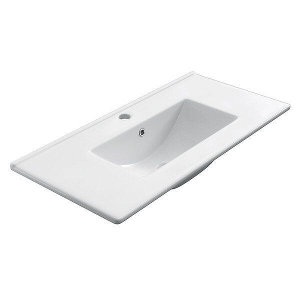 COSYNEO - Meuble de salle de bain 90cm simple vasque sur pieds avec porte et tiroirs - sans miroir - blanc brillant - LAZARO - large