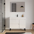 COSYNEO - Meuble de salle de bain 100cm simple vasque sur pieds avec porte et tiroirs - blanc brillant - LAZARO - vignette