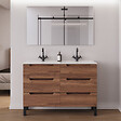 COSYNEO - Meuble de salle de bain 140cm double vasque - 6 tiroirs - noyer (bois foncé) - RIZA - vignette