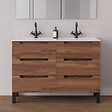 COSYNEO - Meuble de salle de bain 140cm double vasque - 6 tiroirs - noyer (bois foncé) - RIZA - vignette