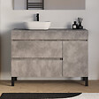 COSYNEO - Meuble de salle de bain 120cm avec plateau et vasque à poser arrondie - porte et tiroirs - sans miroir - ciment (gris) - LAZARO - vignette