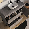 COSYNEO - Meuble de salle de bain 120cm avec plateau et vasque à poser arrondie - porte et tiroirs - sans miroir - ciment (gris) - LAZARO - vignette
