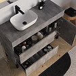 COSYNEO - Meuble de salle de bain 120cm avec plateau et vasque à poser arrondie - porte et tiroirs - sans miroir - ciment (gris) - LAZARO - vignette