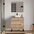 COSYNEO - Meuble de salle de bain 80cm avec plateau et vasque à poser arrondie - porte et tiroirs - cambrian (chêne clair) - LAZARO - vignette