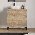 COSYNEO - Meuble de salle de bain 80cm avec plateau et vasque à poser arrondie - porte et tiroirs - cambrian (chêne clair) - LAZARO - vignette