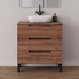 COSYNEO - Meuble de salle de bain 60cm avec plateau et vasque à poser arrondie - 3 tiroirs - noyer (bois foncé) - RIZA - vignette