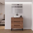 COSYNEO - Meuble de salle de bain 60cm avec plateau et vasque à poser arrondie - 3 tiroirs - noyer (bois foncé) - RIZA - vignette