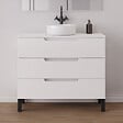 COSYNEO - Meuble de salle de bain 90cm avec plateau et vasque à poser ronde - sans miroir - 3 tiroirs - blanc mat - RIZA - vignette