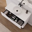 COSYNEO - Meuble de salle de bain 90cm avec plateau et vasque à poser ronde - sans miroir - 3 tiroirs - blanc mat - RIZA - vignette