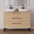 COSYNEO - Meuble de salle de bain 120cm avec plateau et 2 vasques à poser arrondies - 3 tiroirs - roble era (chêne clair) - RIZA - vignette