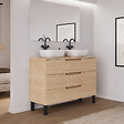 COSYNEO - Meuble de salle de bain 120cm avec plateau et 2 vasques à poser arrondies - 3 tiroirs - roble era (chêne clair) - RIZA - vignette