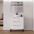 COSYNEO - Meuble de salle de bain 80cm avec plateau et vasque à poser ronde - 3 tiroirs - blanc mat - RIZA - vignette
