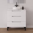 COSYNEO - Meuble de salle de bain 80cm avec plateau et vasque à poser ronde - 3 tiroirs - blanc mat - RIZA - vignette
