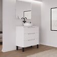 COSYNEO - Meuble de salle de bain 80cm avec plateau et vasque à poser ronde - 3 tiroirs - blanc mat - RIZA - vignette