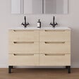 COSYNEO - Meuble de salle de bain 120cm double vasque - 6 tiroirs - sans miroir - roble calima (bois clair) - RIZA - vignette