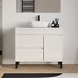COSYNEO - Meuble de salle de bain 100cm avec plateau et vasque à poser arrondie - porte et tiroirs - sans miroir - blanc brillant - LAZARO - vignette