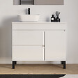 COSYNEO - Meuble de salle de bain 100cm avec plateau et vasque à poser arrondie - porte et tiroirs - sans miroir - blanc brillant - LAZARO - vignette