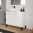 COSYNEO - Meuble de salle de bain 100cm avec plateau et vasque à poser arrondie - porte et tiroirs - sans miroir - blanc brillant - LAZARO - vignette