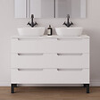 COSYNEO - Meuble de salle de bain 140cm avec plateau et 2 vasques à poser arrondies - 6 tiroirs - blanc mat - RIZA - vignette
