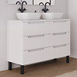 COSYNEO - Meuble de salle de bain 140cm avec plateau et 2 vasques à poser arrondies - 6 tiroirs - blanc mat - RIZA - vignette