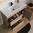 COSYNEO - Meuble de salle de bain 90cm simple vasque sur pieds avec porte et tiroirs - cambrian (chêne clair) - LAZARO - vignette