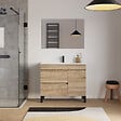 COSYNEO - Meuble de salle de bain 90cm simple vasque sur pieds avec porte et tiroirs - cambrian (chêne clair) - LAZARO - vignette