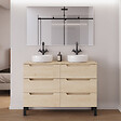 COSYNEO - Meuble de salle de bain 120cm avec plateau et 2 vasques à poser rondes - 6 tiroirs - roble calima (bois clair) - RIZA - vignette