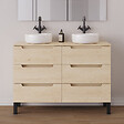 COSYNEO - Meuble de salle de bain 120cm avec plateau et 2 vasques à poser rondes - 6 tiroirs - roble calima (bois clair) - RIZA - vignette