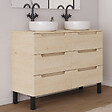 COSYNEO - Meuble de salle de bain 120cm avec plateau et 2 vasques à poser rondes - 6 tiroirs - roble calima (bois clair) - RIZA - vignette