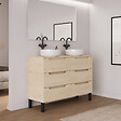 COSYNEO - Meuble de salle de bain 120cm avec plateau et 2 vasques à poser rondes - 6 tiroirs - roble calima (bois clair) - RIZA - vignette