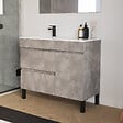 COSYNEO - Meuble de salle de bain 100cm sur pieds avec vasque déportée à gauche - sans miroir - porte et tiroirs - ciment (gris) - LAZARO - vignette