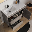 COSYNEO - Meuble de salle de bain 100cm sur pieds avec vasque déportée à gauche - sans miroir - porte et tiroirs - ciment (gris) - LAZARO - vignette