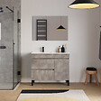 COSYNEO - Meuble de salle de bain 100cm sur pieds avec vasque déportée à gauche - sans miroir - porte et tiroirs - ciment (gris) - LAZARO - vignette
