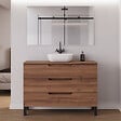COSYNEO - Meuble de salle de bain 120cm avec plateau et vasque à poser arrondie - 3 tiroirs - noyer (bois foncé) - RIZA - vignette