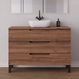 COSYNEO - Meuble de salle de bain 120cm avec plateau et vasque à poser arrondie - 3 tiroirs - noyer (bois foncé) - RIZA - vignette